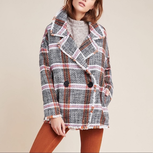 Anthropologie Eva Franco Carrie Plaid Tweed Coat